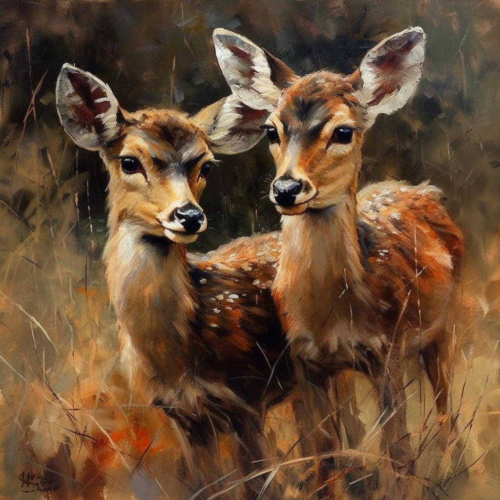 AbbeyRoad_Hyper_detail_deer_calves_playing_in_debbie_boon_style_58815d0f-cfcc-4cce-8995-2b933aa55ba8