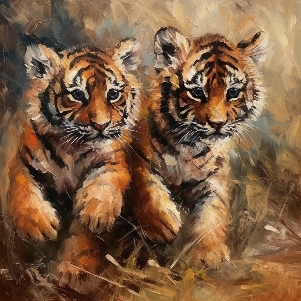 AbbeyRoad_Hyper_detail_tiger_cubs_playing_in_debbie_boon_style__89718c22-e0a5-4f89-b1da-948939e62b49