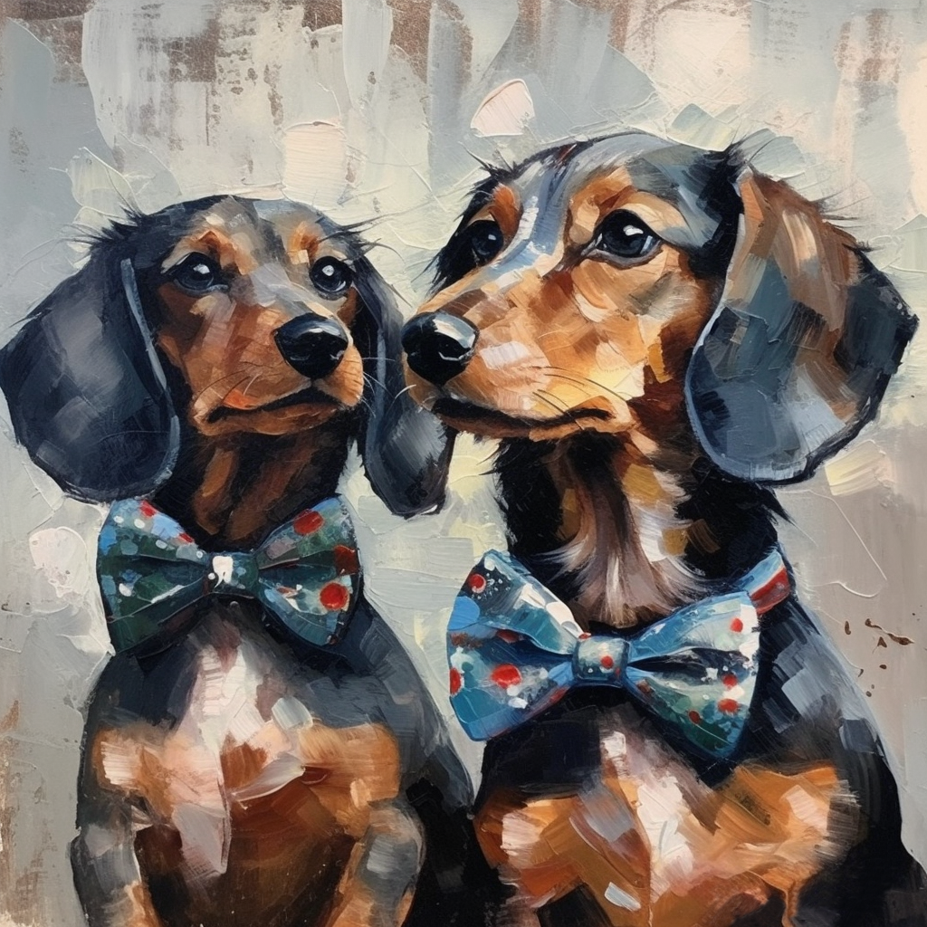 abi.ni_Hyper_detail_painting_Dachshunds_wearing_blue_bow_tie_in_271a3e86-d2c1-4509-b0df-a2083157fed6