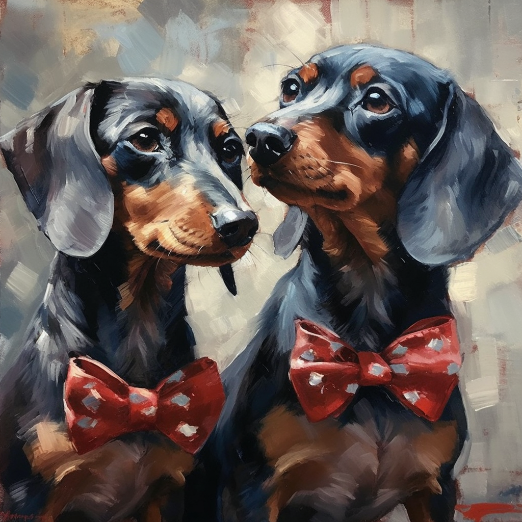 abi.ni_Hyper_detail_painting_Dachshunds_wearing_red_bow_tie_in__829ee596-55ee-4a78-953b-24198df573fd-1